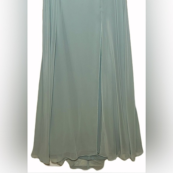 NWT Dessy Collection Tie-Back Cutout Maxi Dress w/ Front Slit, Willow Green, 14R - Picture 11 of 16